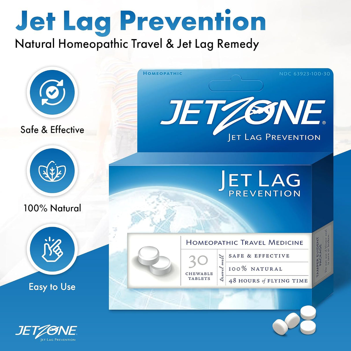 JetZone® Homeopathic Jet Lag Relief Tablets | TSA-Friendly Travel Remedy | Made in USA