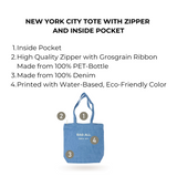 New York City Tote with Zipper and Inside Pocket, Denim
