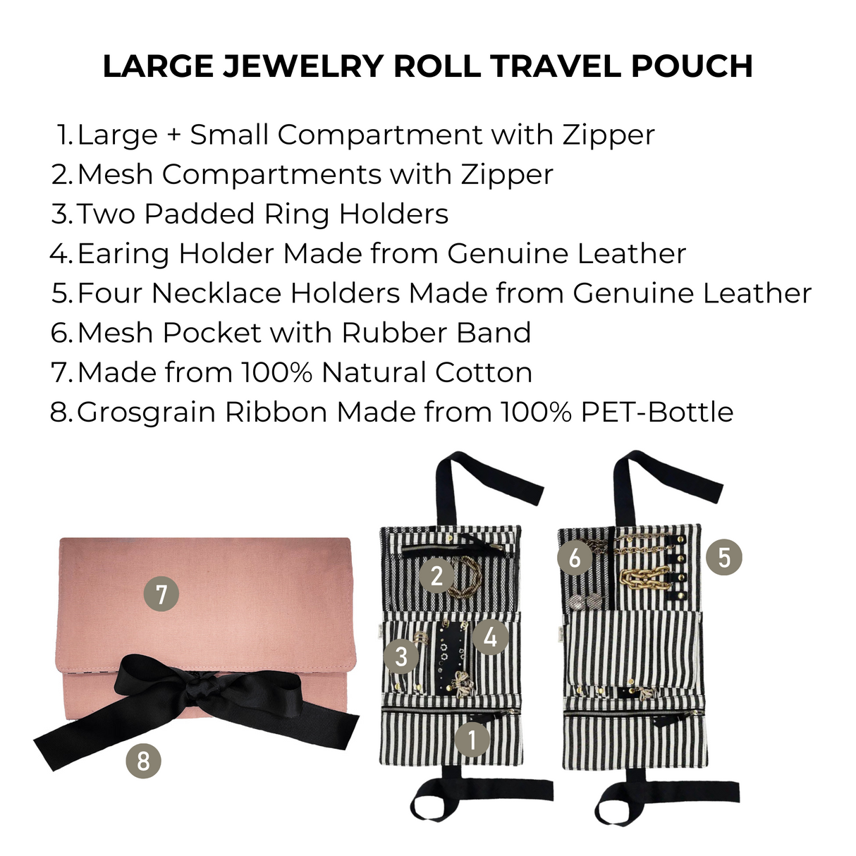 Large Jewelry Roll, Travel Pouch – Pink/Blush