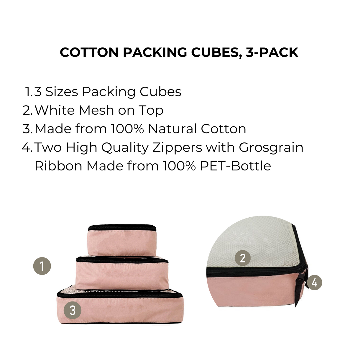 Personalized Packing Cubes, 3-pack – Pink/Blush
