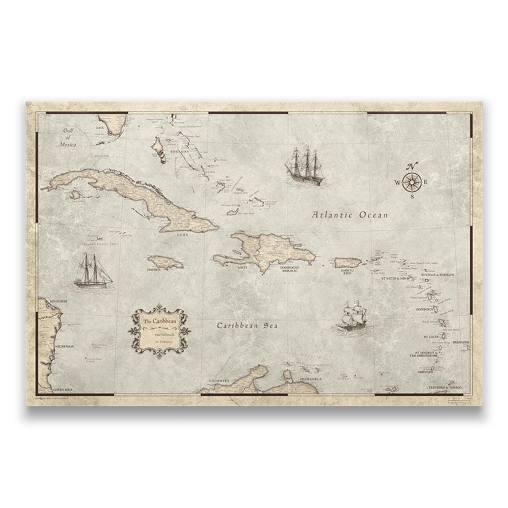 Push Pin Caribbean Map - Rustic Vintage - Pins Included!