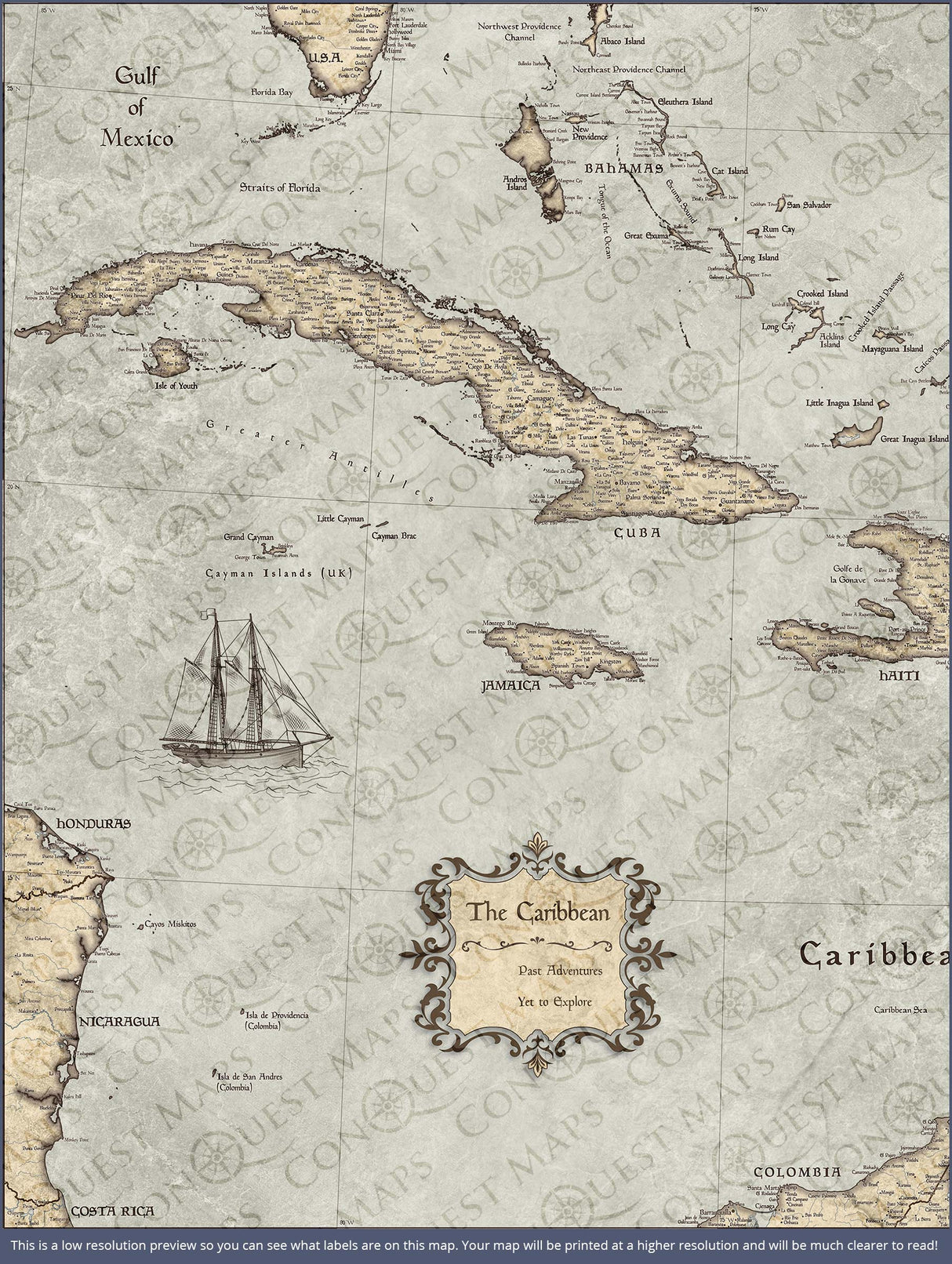 Push Pin Caribbean Map - Rustic Vintage - Pins Included!