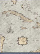 Push Pin Caribbean Map - Rustic Vintage - Pins Included!
