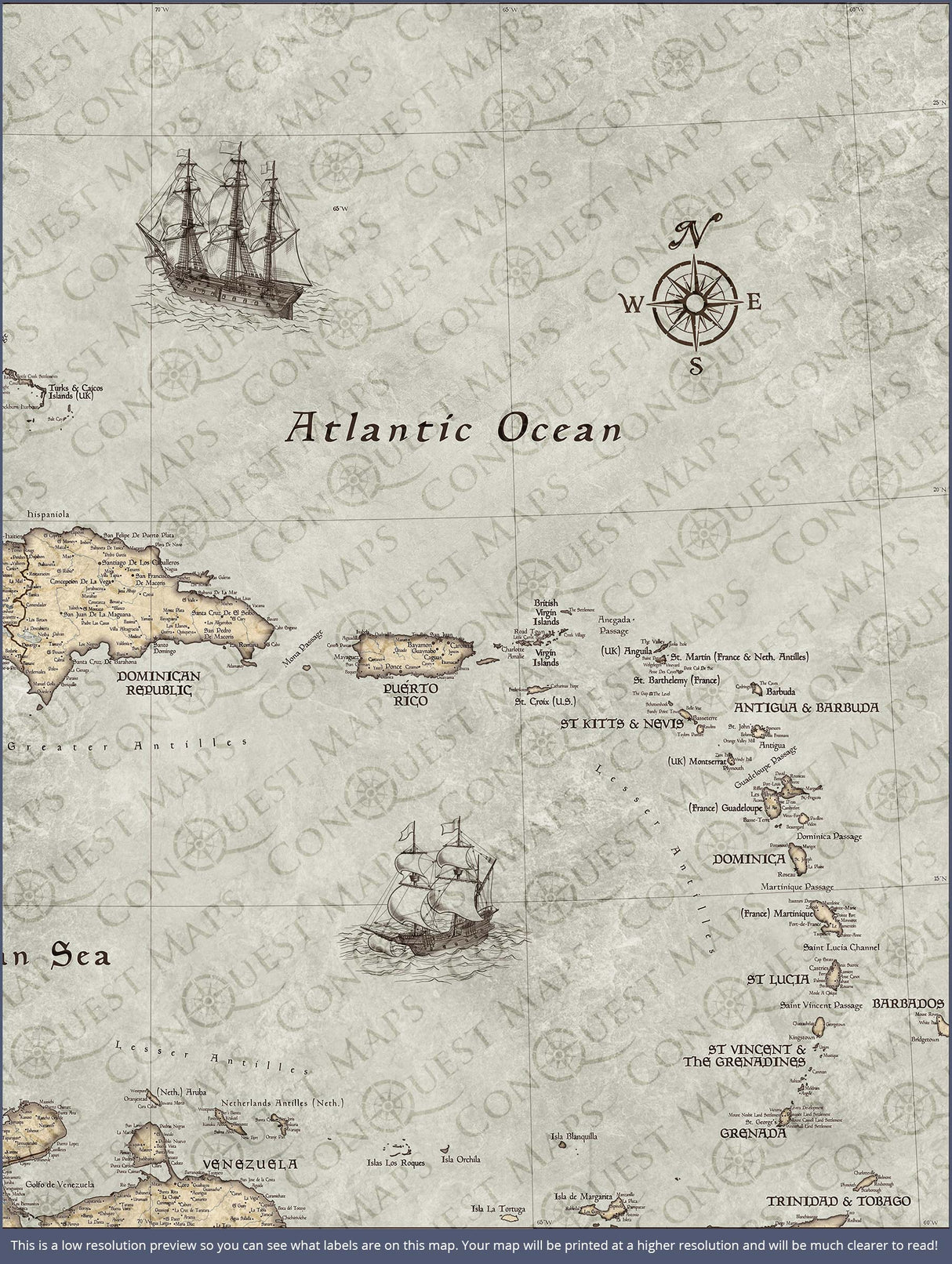 Push Pin Caribbean Map - Rustic Vintage - Pins Included!