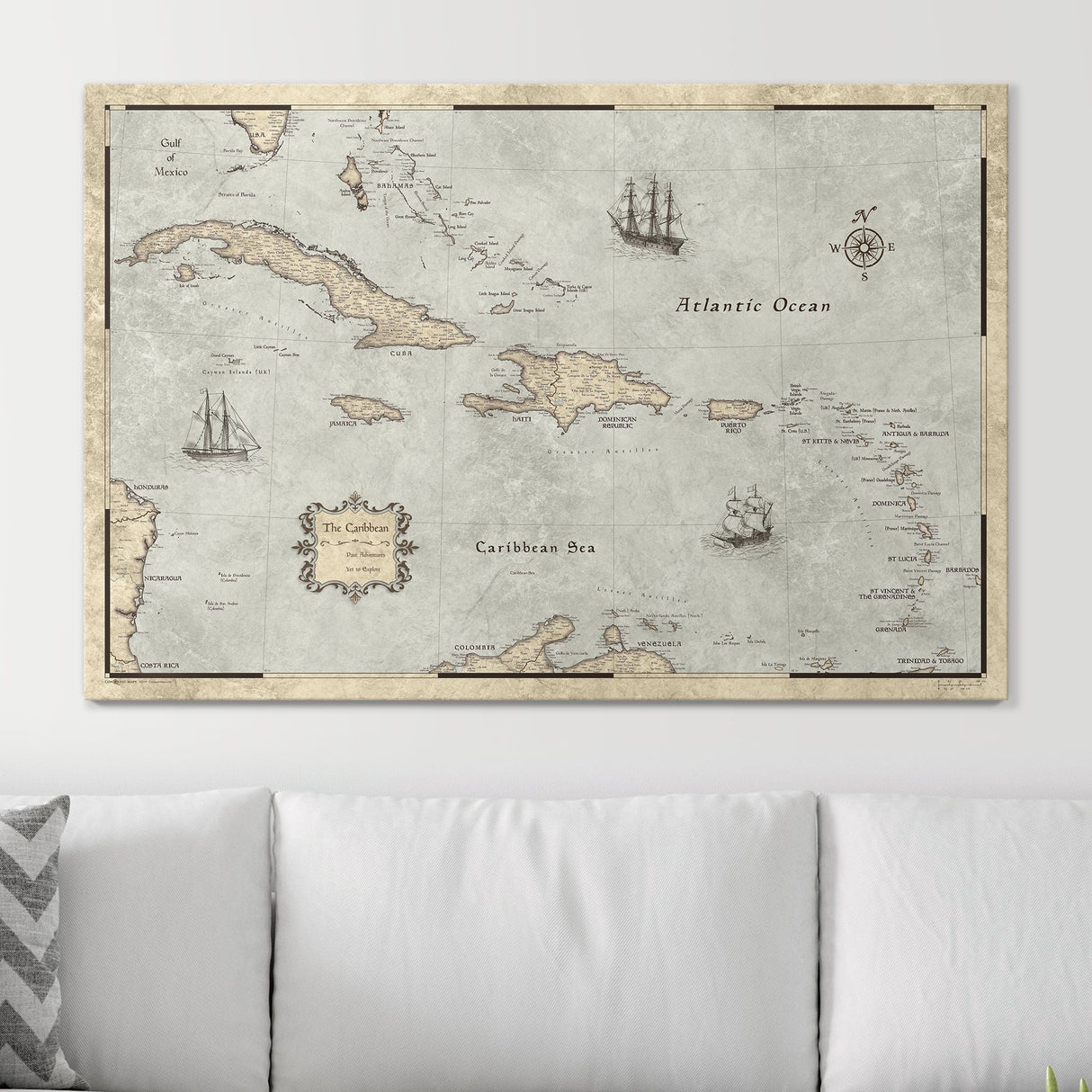 Push Pin Caribbean Map - Rustic Vintage - Pins Included!