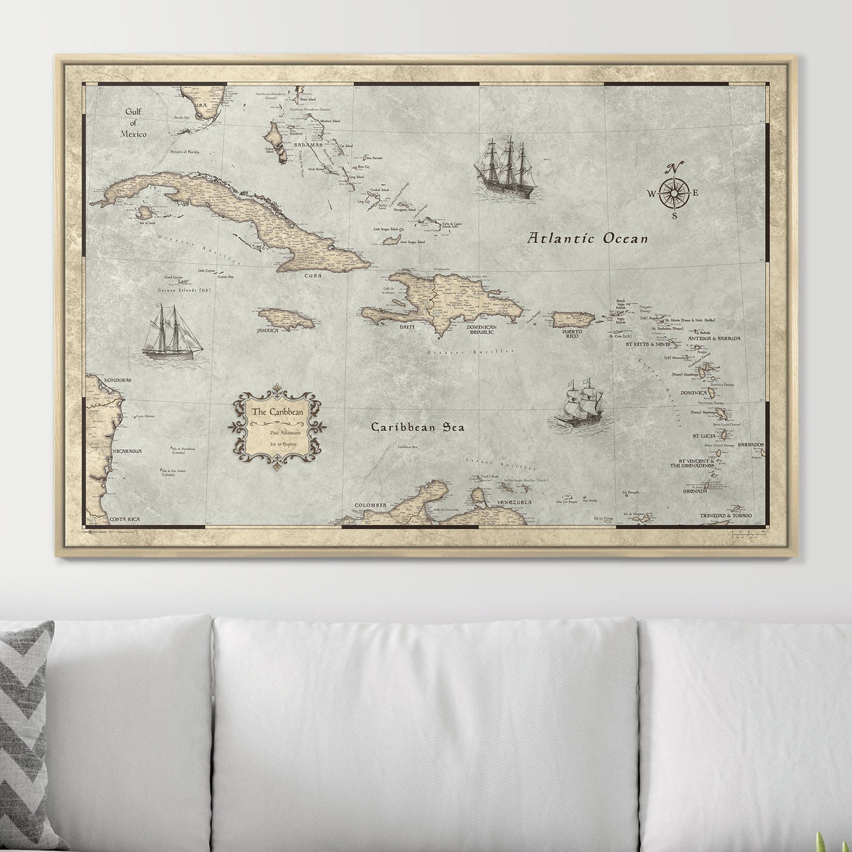 Push Pin Caribbean Map - Rustic Vintage - Pins Included!