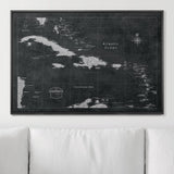 Push Pin Caribbean Map - Modern Slate - Pins Included!