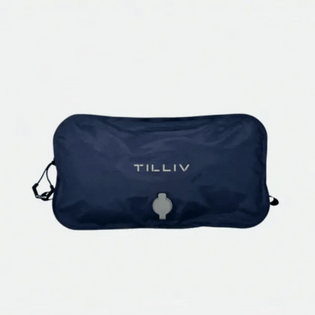 TILLIV Stak vacuum pack in Midnight Blue, filled and rounded, seen straight on