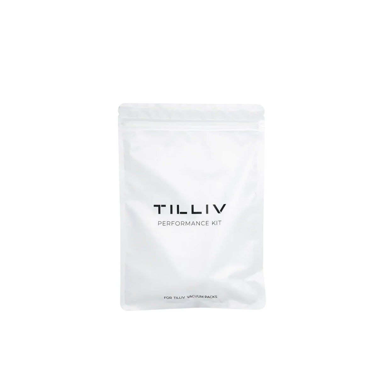 Sealed white TILLIV Performance Kit pouch for vacuum packs
