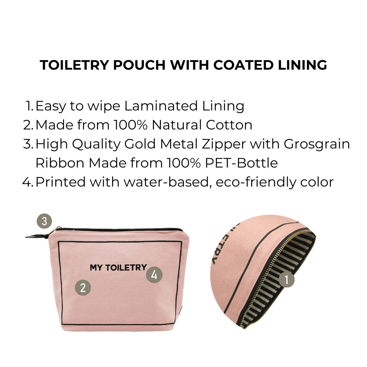 Toiletry Pouch with Coated Lining – Pink/Blush