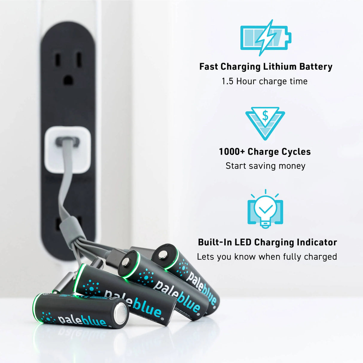 AAA 4-Pack Rechargeable Batteries by Pale Blue