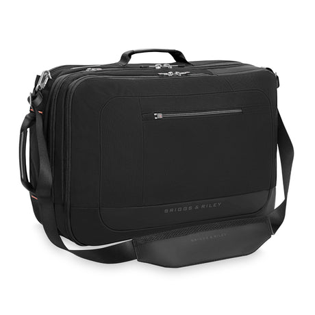 Briggs & Riley ZDX Large Convertible Backpack/Duffle in Black - 3/4 view, Converted to Briefcase/Duffle Mode