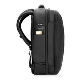 Briggs & Riley ZDX Large Convertible Backpack/Duffle in Black - Side View with Leather Luggage Tag