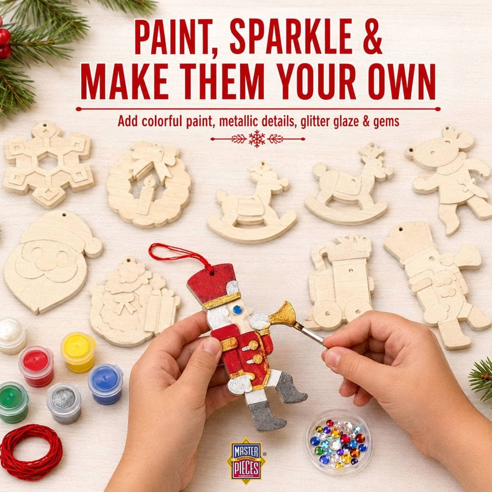 12 Holiday Ornaments Wood Craft & Paint Kit