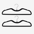 Two black velvet Travel hangers with silver metal hooks, Short neck to fit in Garment bags better