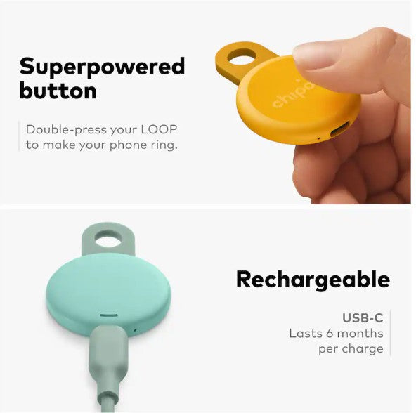 Colors Chipolo CARD + LOOP Bundle – Rechargeable Bluetooth Trackers (Wallet & Item Finder for iPhone & Android)
