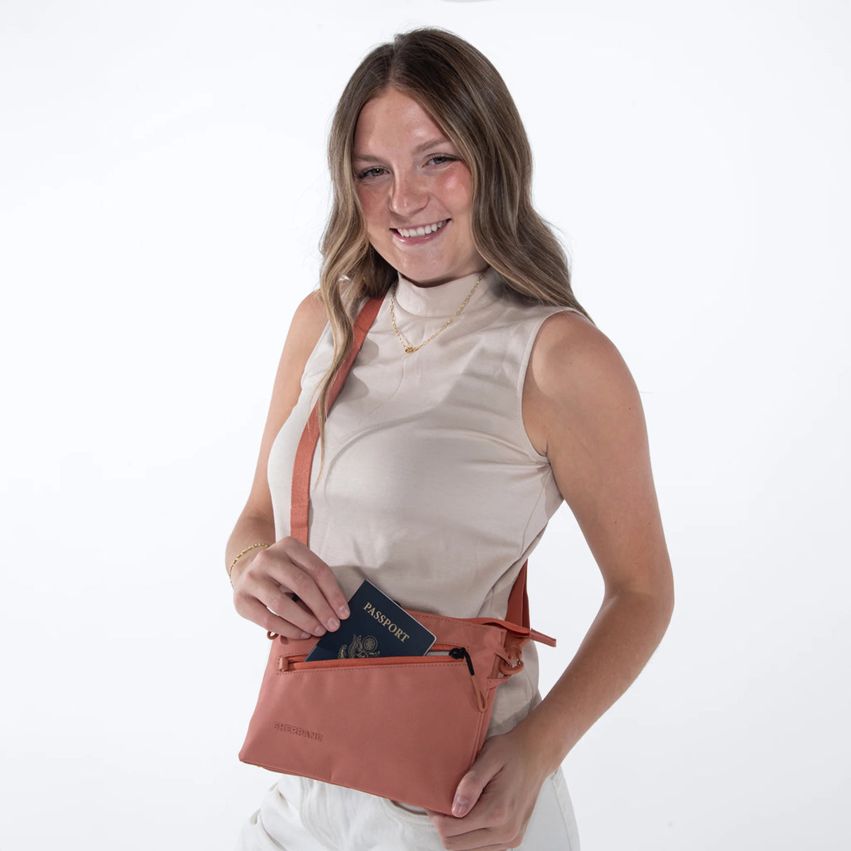 Zoom | Slim RFID Crossbody - Desert Pink