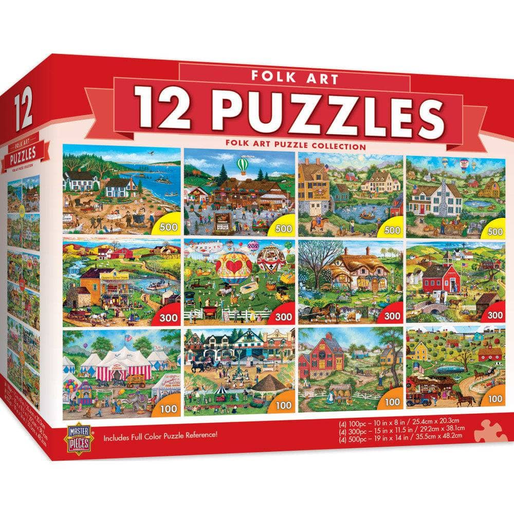 Folk Art Jigsaw Puzzle Collection - 12 Pack
