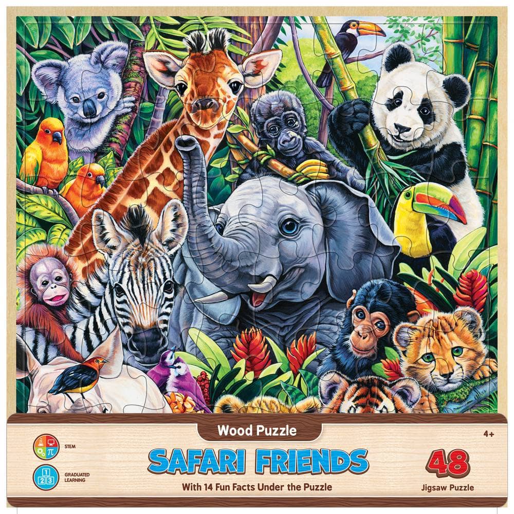 Wood Fun Facts - Safari Friends 48 Piece Wood Jigsaw Puzzle