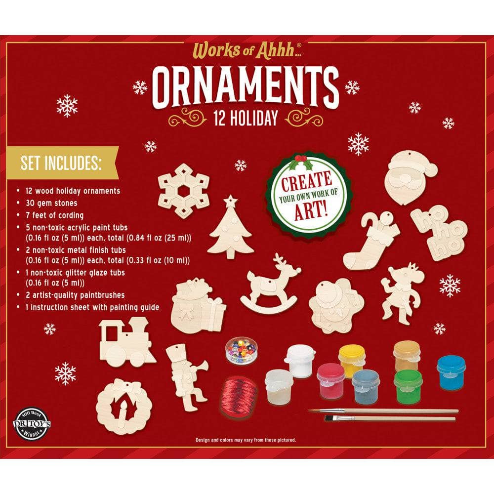 12 Holiday Ornaments Wood Craft & Paint Kit