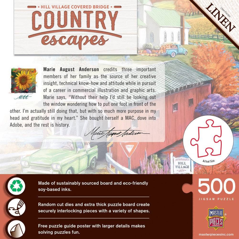 Country Escapes - Hill Village Covered Bridge 500 Piece Jigsaw Puzzle