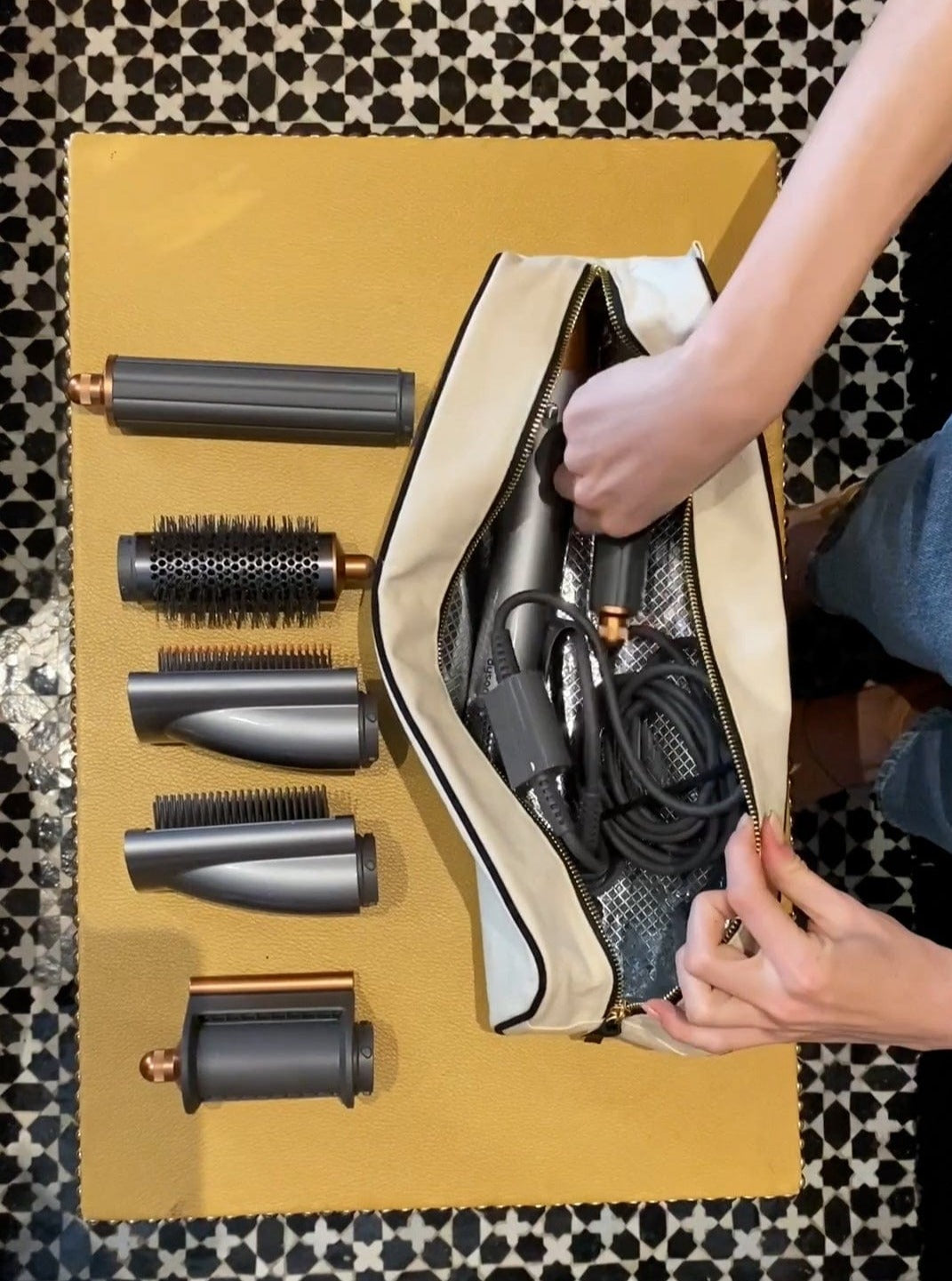 Roomy Hair Wrap Tools Travel Case – Cream