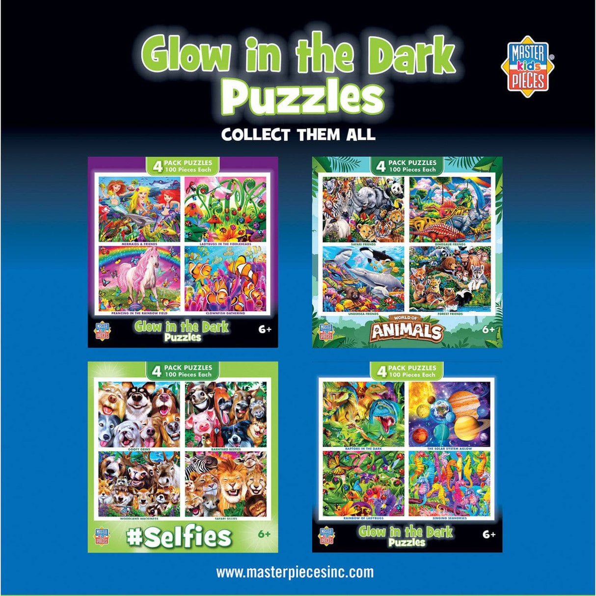 Glow in the Dark 100 Piece Jigsaw Puzzles - 4-Pack V2