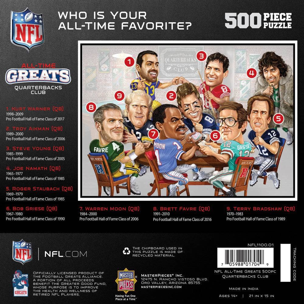 NFL All-Time Greats - Quarterbacks Club 500 Piece Jigsaw Puzzle