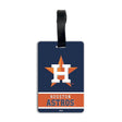 An official Houston Astros luggage tag featuring the orange star and white 'H' logo with the 'Houston Astros' wordmark on a navy background with a black hanging strap. MLB PVC Luggage Bag Tag