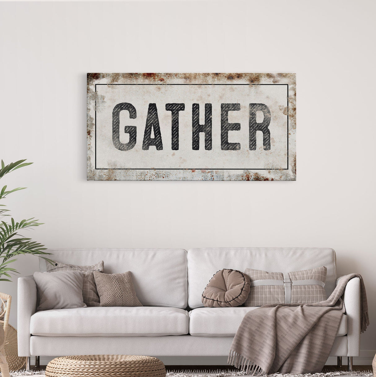 Gather Sign | Gather Wood Canvas Sign | Dining Room Sign | Large Gather Sign | Fall Sign | Gather | Framed Canvas Wood Signs | Canvas Signs