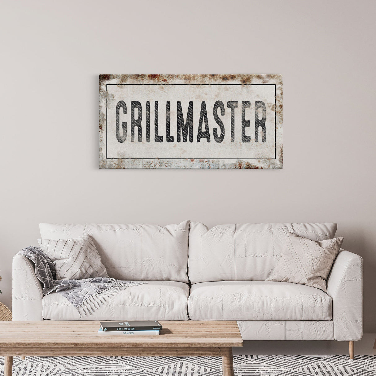 Grillmaster Printed Canvas Rusty Sign Distressed Wall Art Cute Sign Wood Frame Gather Wood And Canvas Sign BBQ Barbecue Sign