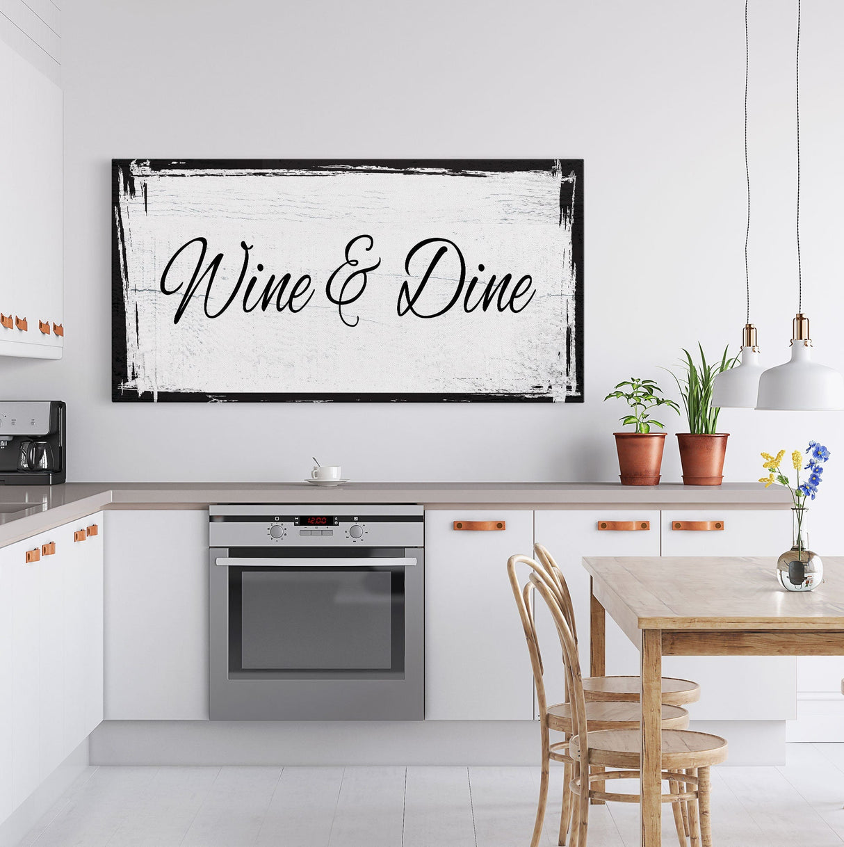 Kitchen canvas sign, wine and dine, sign for kitchen, kitchen wall art, wine sign, kitchen decor