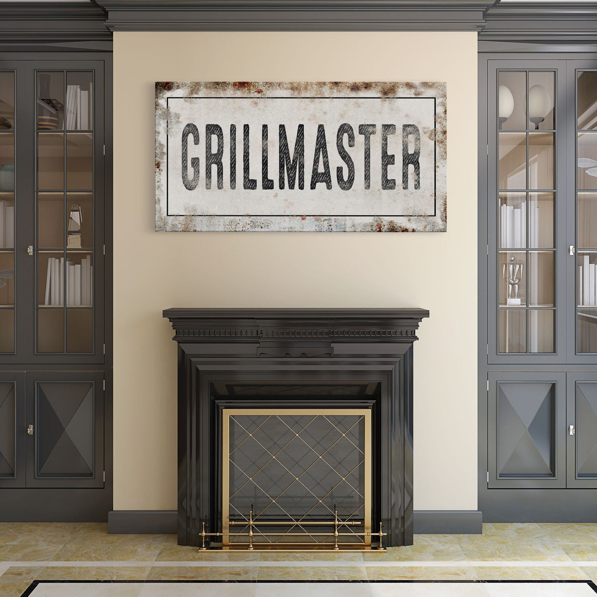 Grillmaster Printed Canvas Rusty Sign Distressed Wall Art Cute Sign Wood Frame Gather Wood And Canvas Sign BBQ Barbecue Sign