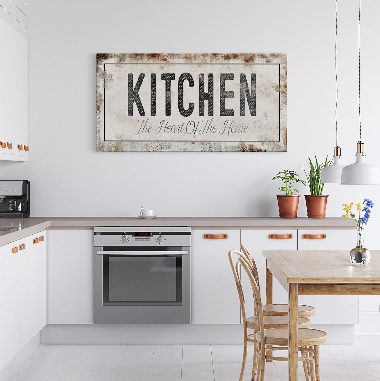 Kitchen Is The Heart Of The Home Printed Canvas Rusty Sign Distressed Wall Art Cute Sign Wood Frame Wood And Canvas Sign Kitchen Sign