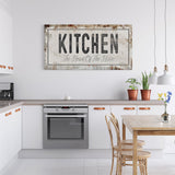 Kitchen Is The Heart Of The Home Printed Canvas Rusty Sign Distressed Wall Art Cute Sign Wood Frame Wood And Canvas Sign Kitchen Sign