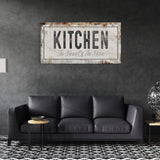 Kitchen Is The Heart Of The Home Printed Canvas Rusty Sign Distressed Wall Art Cute Sign Wood Frame Wood And Canvas Sign Kitchen Sign