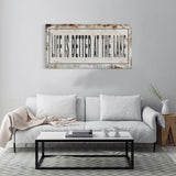 Life Is Better At The Lake Printed Canvas Rusty Sign Distressed Wall Art Cute Sign Wood Frame Wood And Canvas Sign Lakehouse Sign