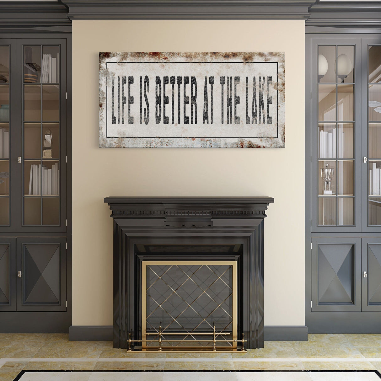 Life Is Better At The Lake Printed Canvas Rusty Sign Distressed Wall Art Cute Sign Wood Frame Wood And Canvas Sign Lakehouse Sign