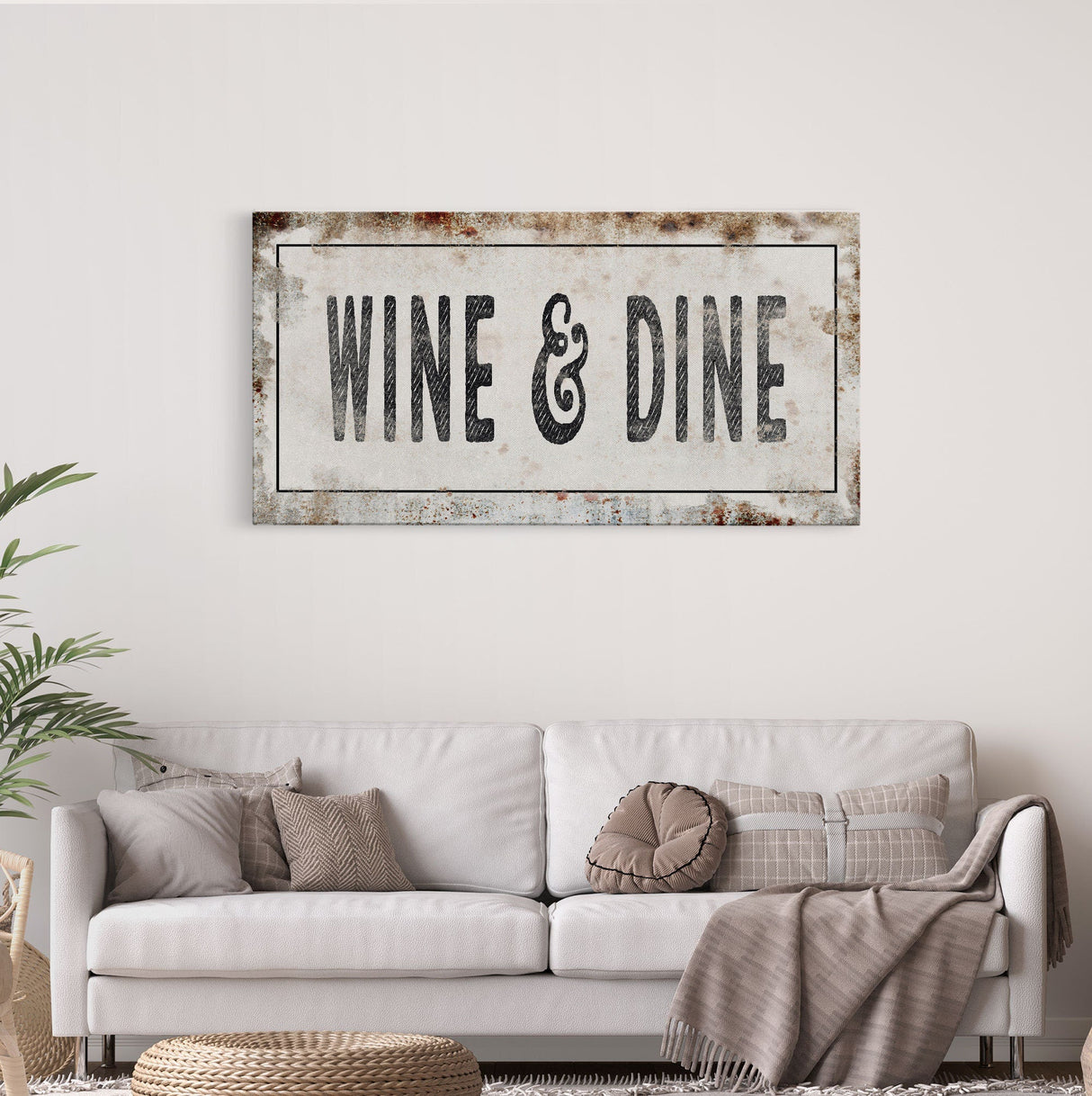 Wine And Dine Printed Canvas Rusty Sign Distressed Wall Art Cute Sign Wood Frame Wood And Canvas Sign Funny Kitchen Sign