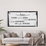 Home is where love resides canvas sign, farmhouse wall decor, farmhouse sign, home sign, family room sign, wood sign, home decor canvas sign