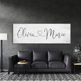 Name sign for nursery canvas print, nursery room decor, baby shower gift, girl name sign, first and middle name sign, above crib decor