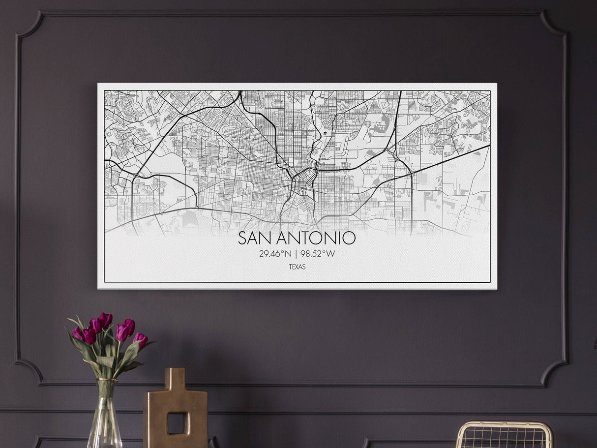 San Antonio City Map, Texas Art, Map Print, Minimalist Wall Art, Wall Art, Canvas Art, Landscape Art, Framed Wall Décor, New Homeowner Gift