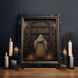 Spooky Ghost Reading A Book, Library Ghost, 8x10 Fine Art Prints, Framed Canvas, Fall Artwork, Cute Halloween Decor
