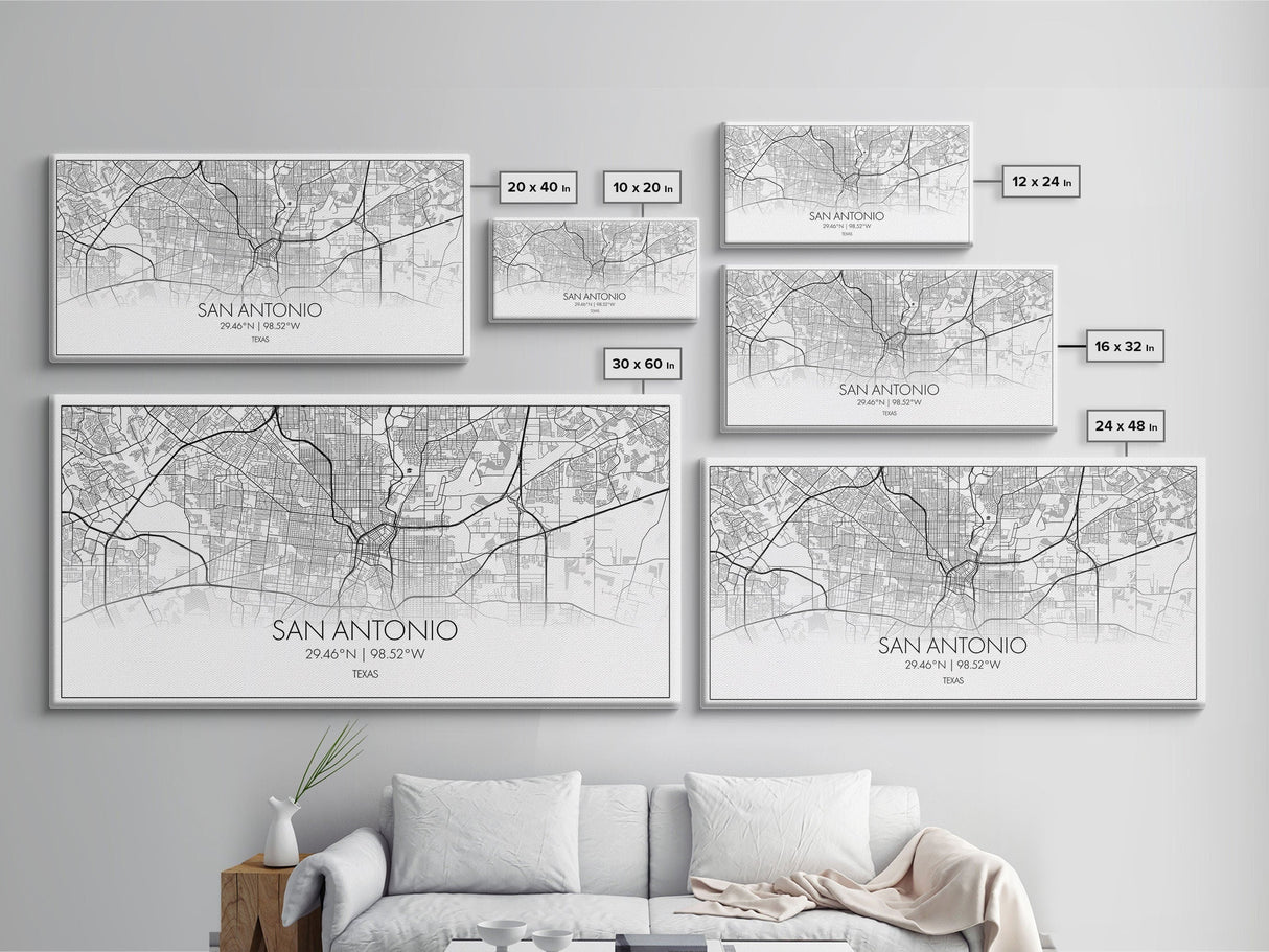 San Antonio City Map, Texas Art, Map Print, Minimalist Wall Art, Wall Art, Canvas Art, Landscape Art, Framed Wall Décor, New Homeowner Gift