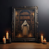 Spooky Ghost Reading A Book, Library Ghost, 8x10 Fine Art Prints, Framed Canvas, Fall Artwork, Cute Halloween Decor