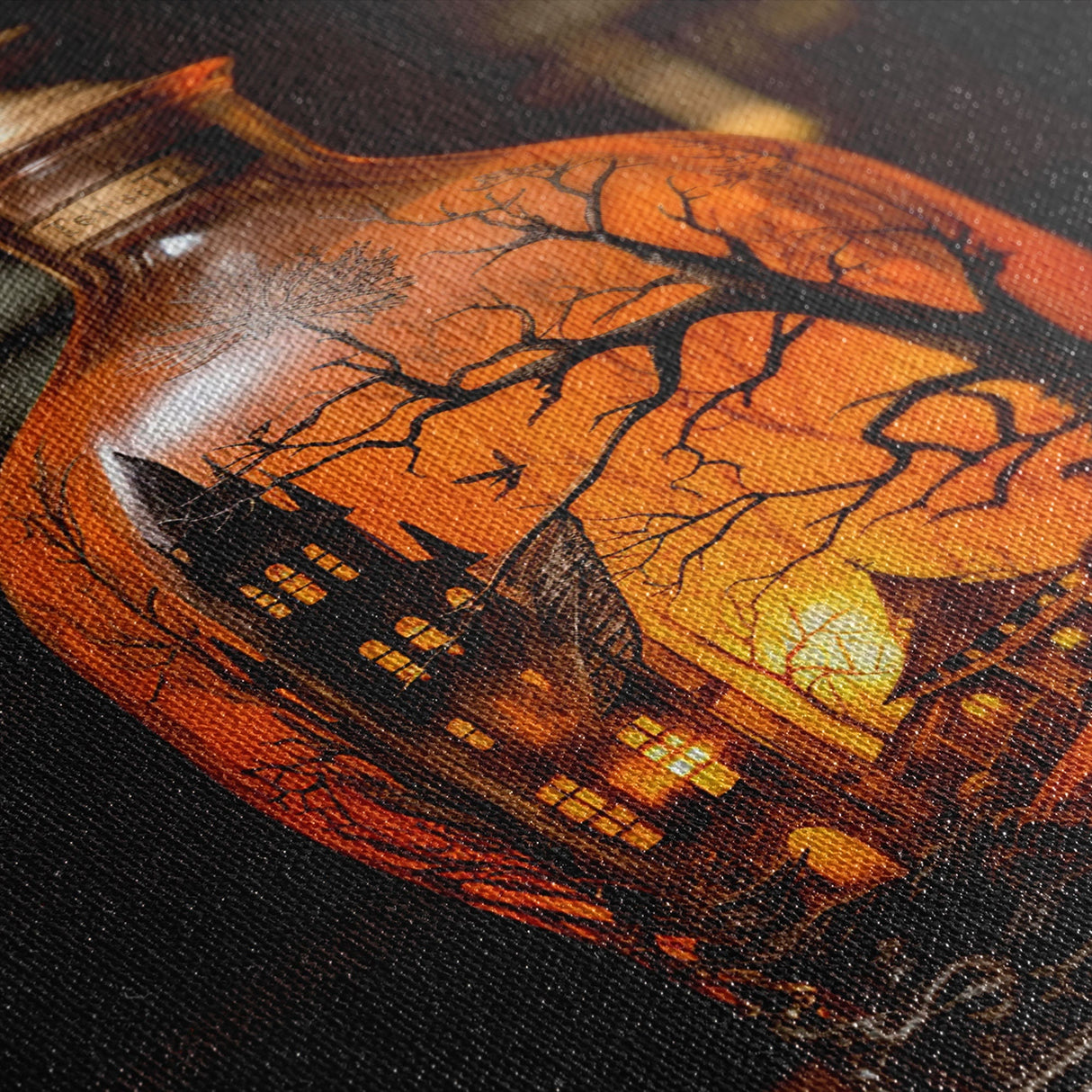 Spooky Jar - Haunted House In A Jar - Mini Worlds - Creepy Halloween Art - Framed Canvas Print