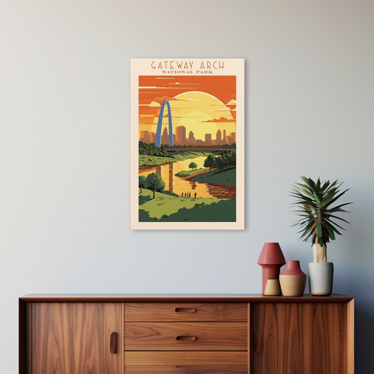 Gateway Arch National Park Missouri Travel Art, National Park Print, Minimalist Travel Art, Midcentury Modern Style Landscape Painting