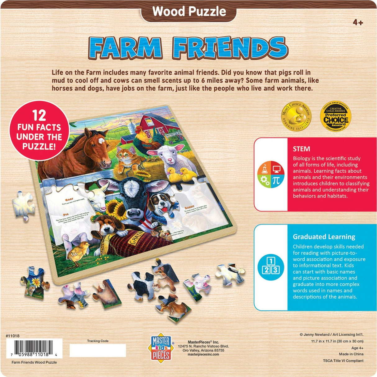 Wood Fun Facts - Farm Friends 48 Piece Wood Jigsaw Puzzle