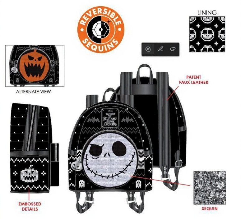 Disney Loungefly Nightmare Before Christmas Sequin Jack Mini Backpack