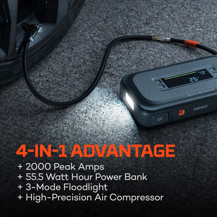 Nebo Assist Air 2000XP Jump Starter & Air Compressor with Large Screen